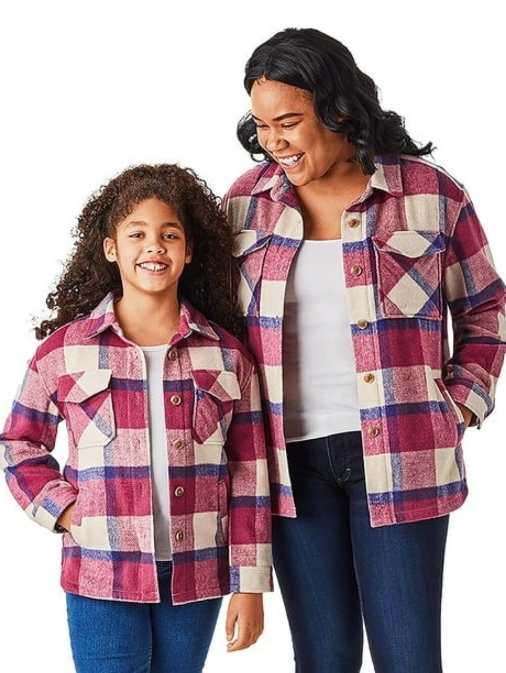 Members Mark Plaid Shacket in Pink, Cream & Blue